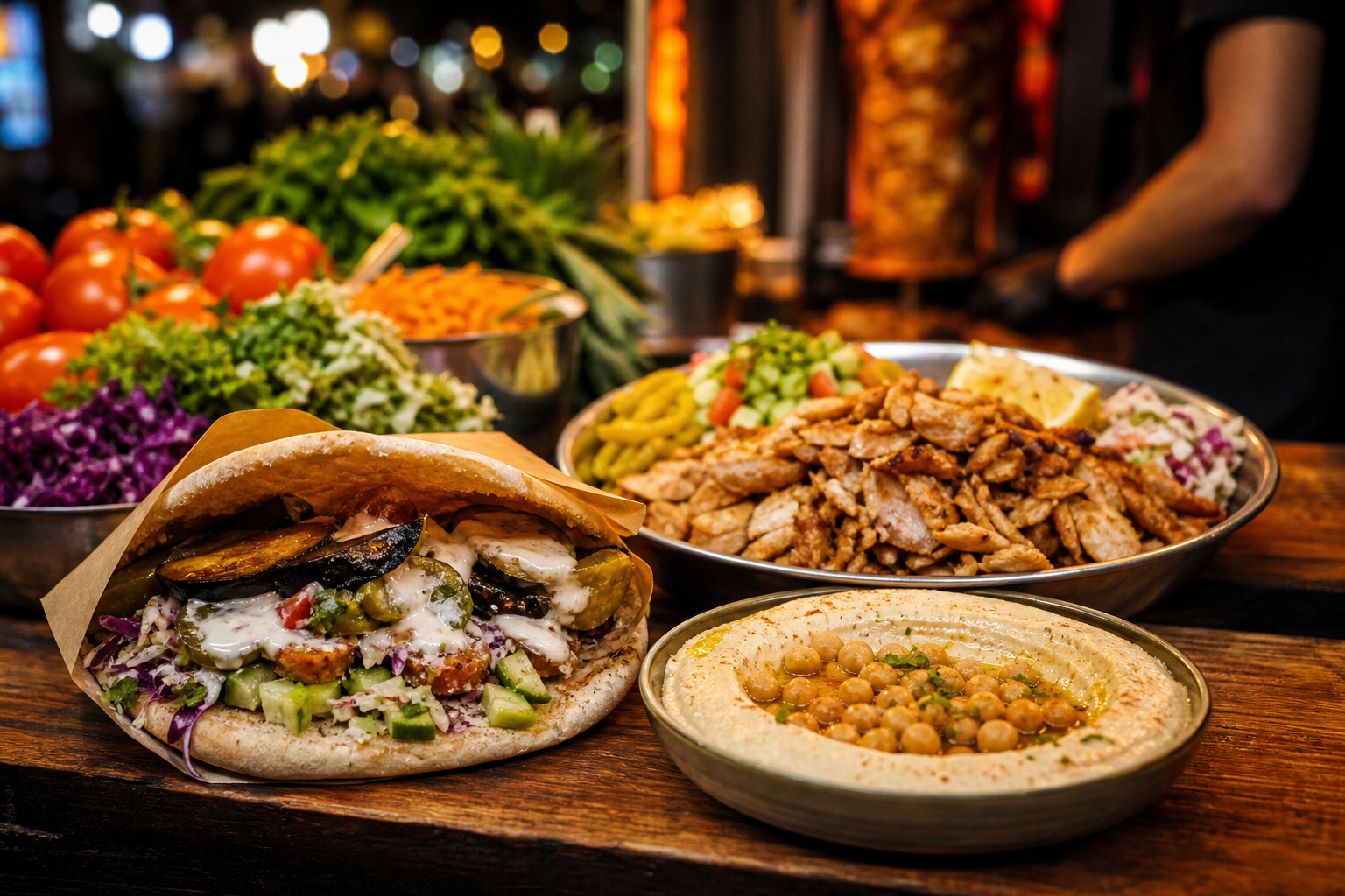 Israeli street food spread at TLV Street Bites