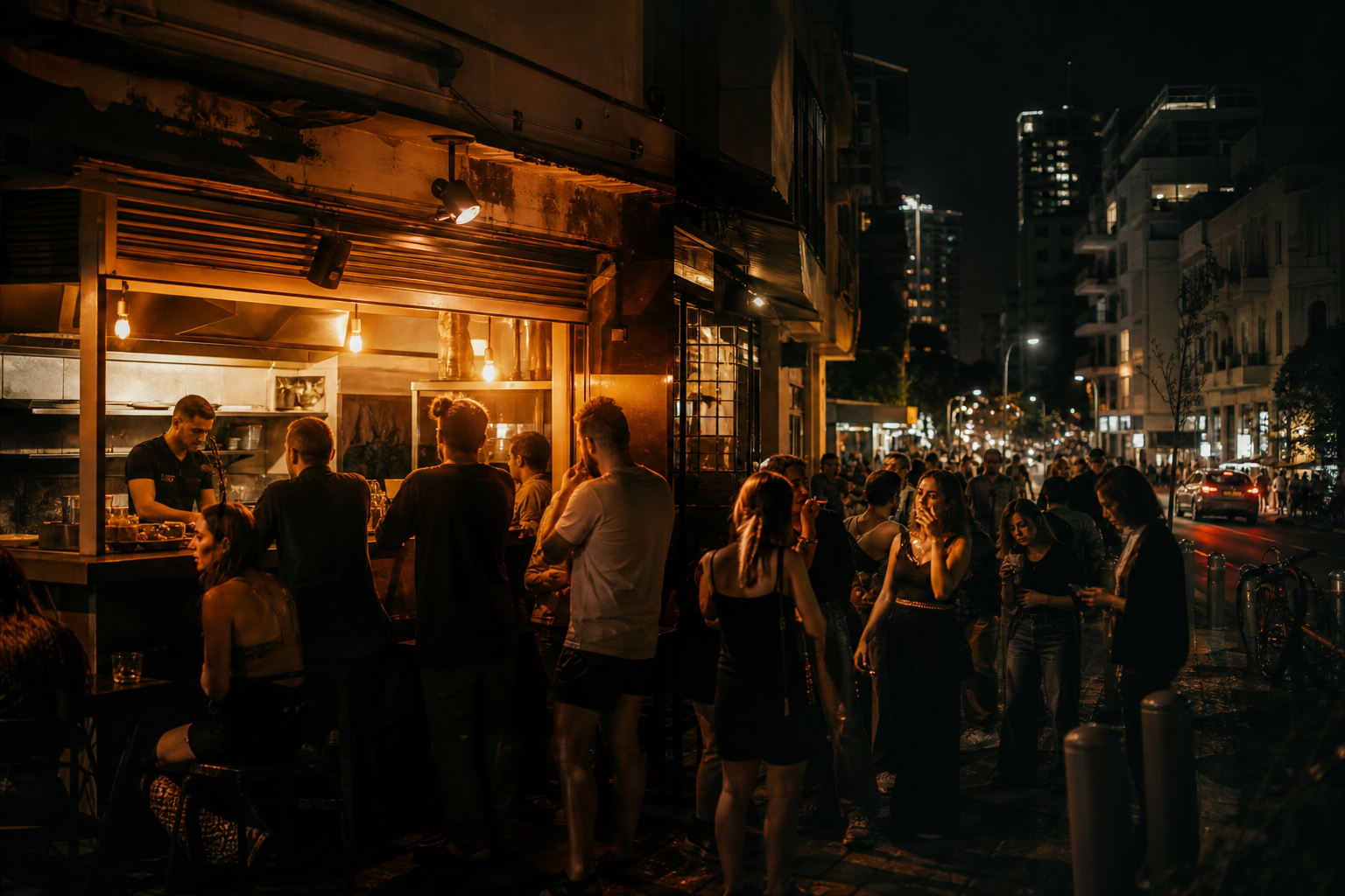 Tel Aviv street at night